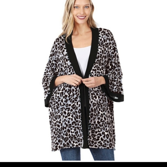 Animal Leopard Print Open Front Kimono/Cardigan - Picture 3 of 5